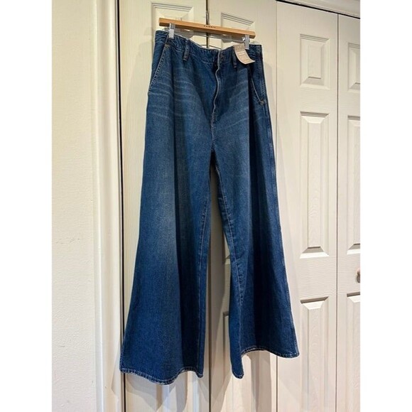NWT Madewell Wide Sweep Denim Trouser Jeans Super Wide Leg Poplaski Wash 33 - Picture 4 of 12